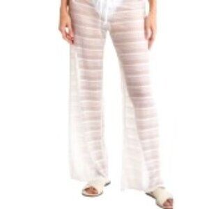 JORDAN TAYLOR Beach Pants Size S Arrow Chevron Crochet Cover Up Drawstring White